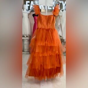 Elegant Orange Tiered Tulle Dress